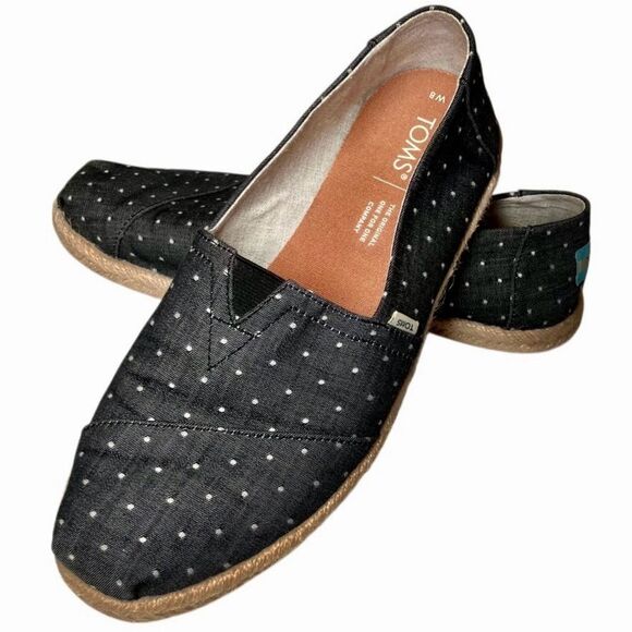 TOMS Venice Collection Polka Dot Chambray Alpargatas in Black/White Women’s 8 - Picture 1 of 6